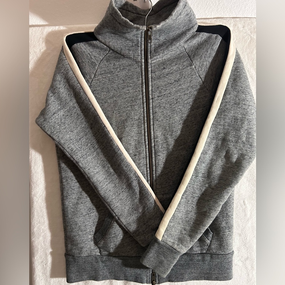 J CREW| Fleece Zip Jacket| Light Gray Stripes| Size XS